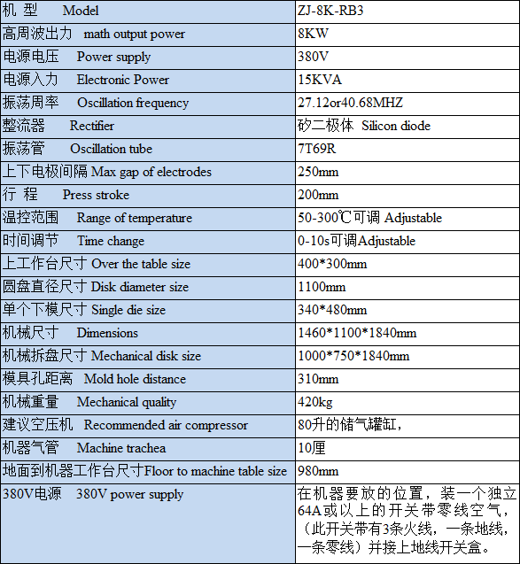 高周波熱合機技術參數